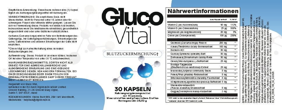 GlucoVital supplement facts label