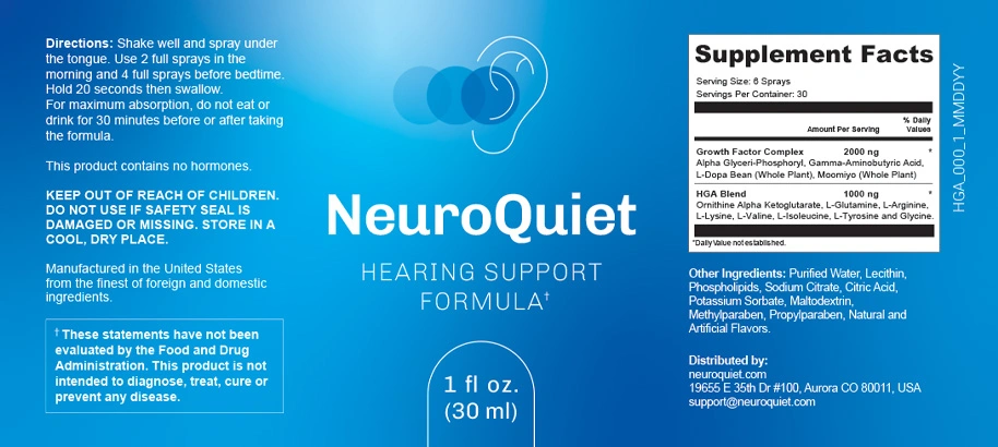 Neuro Quiet supplement facts label