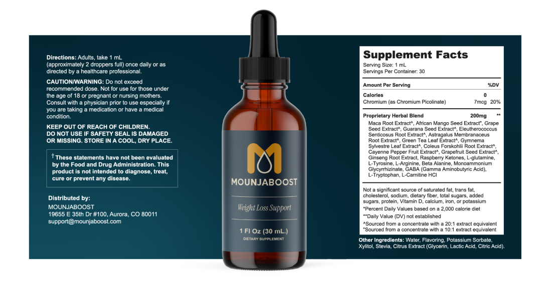 MounjaBoost supplement facts label