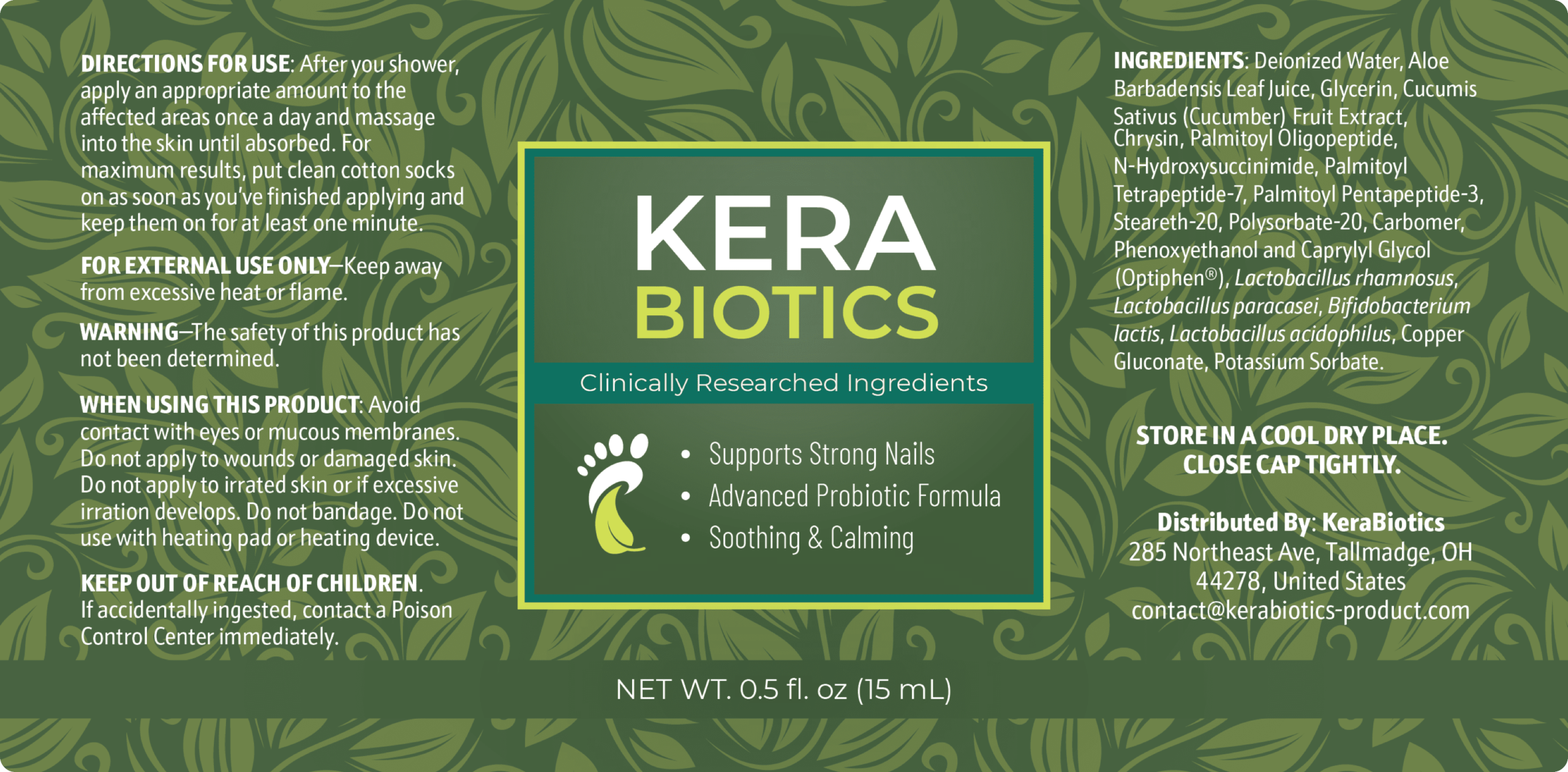 KeraBiotics supplement facts label with ingredient list